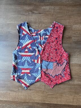Vintage Handmade Patriotic USA Flag Adult Vest Reversible Teacher 4th of July
